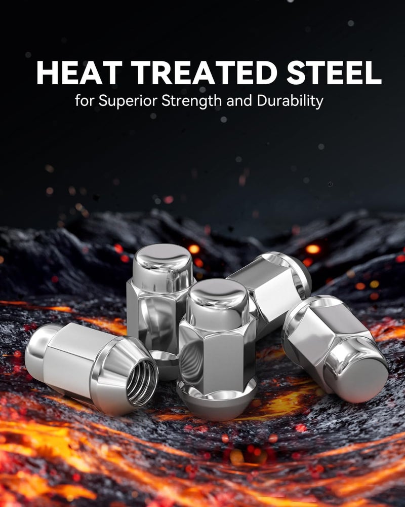 EZISOE 1/2 x 20 Lug Nuts 20pcs Chrome 1/2-20 Closed End Bulge Acorn Lug Nuts Cone Seat, 1.38 Inch Tall 3/4" Hex, for Bronco Cherokee Liberty Mustang Ranger Explorer YJ TJ Aftermarket Wheels - Image 2